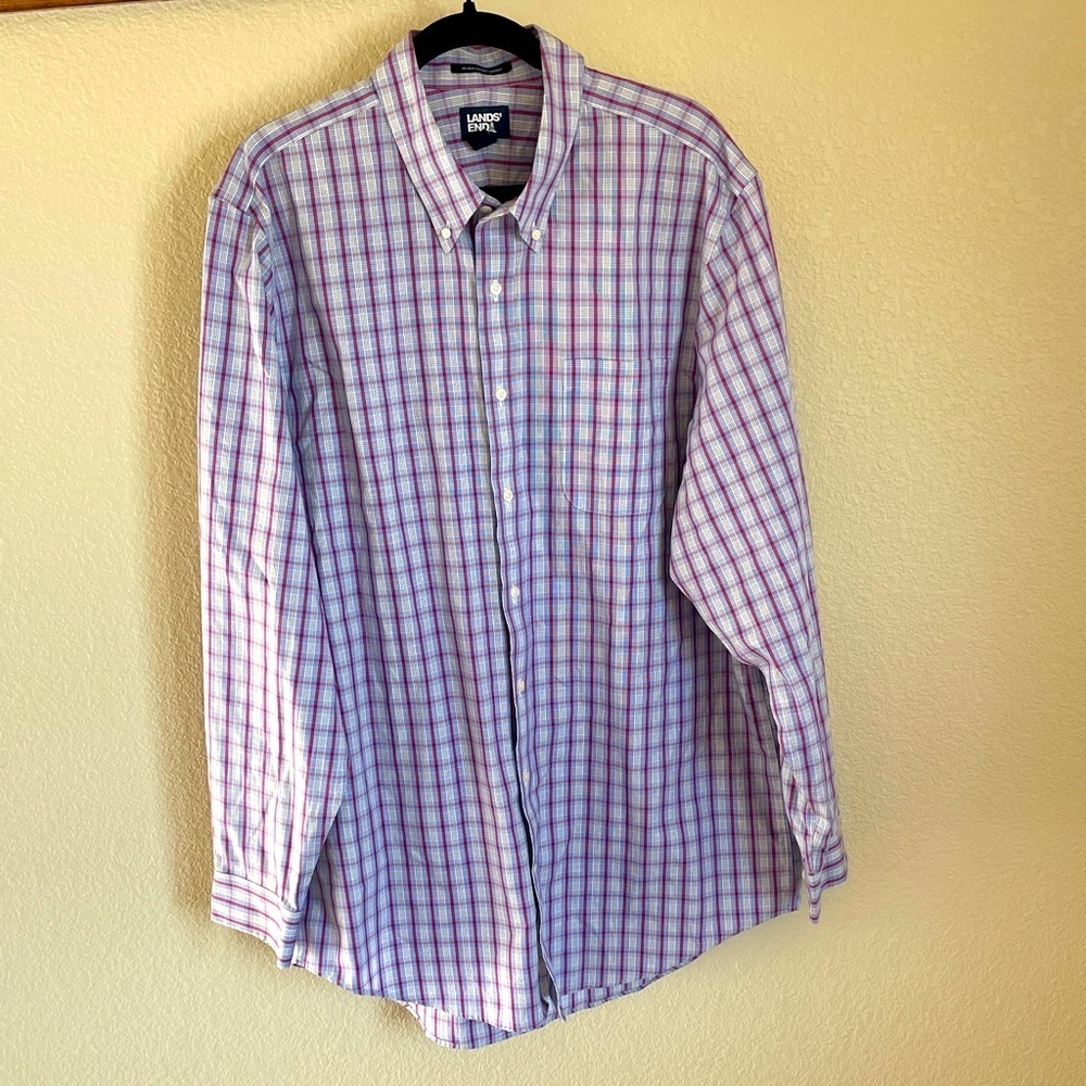Lands End No Iron Supima Pinpoint Men’s Button Down 17.5-37 Tall Traditional Fit
